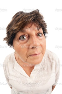 Old woman fisheye portrait